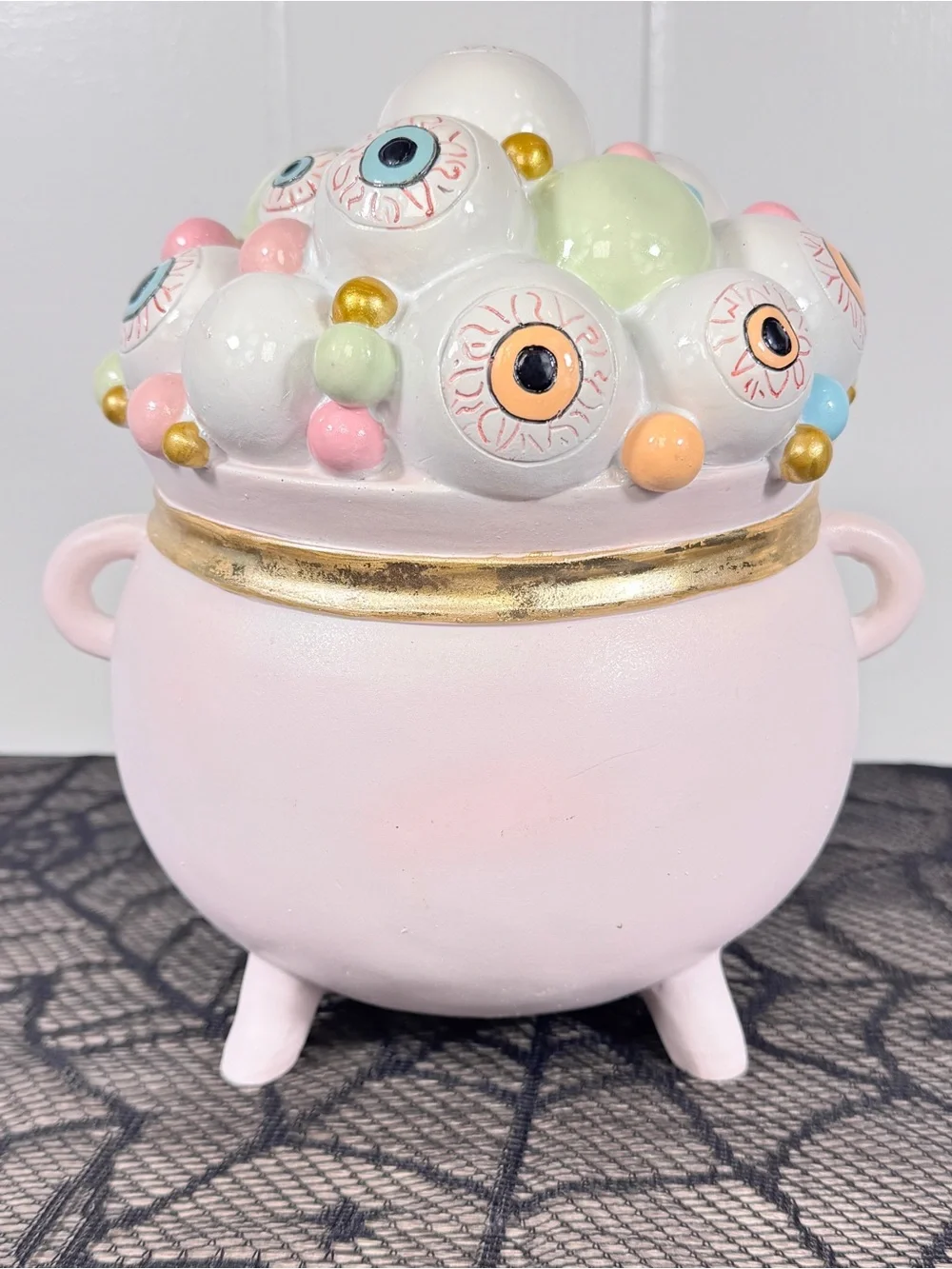 NEW Pastel Eyeball Cauldron Halloween Figurine